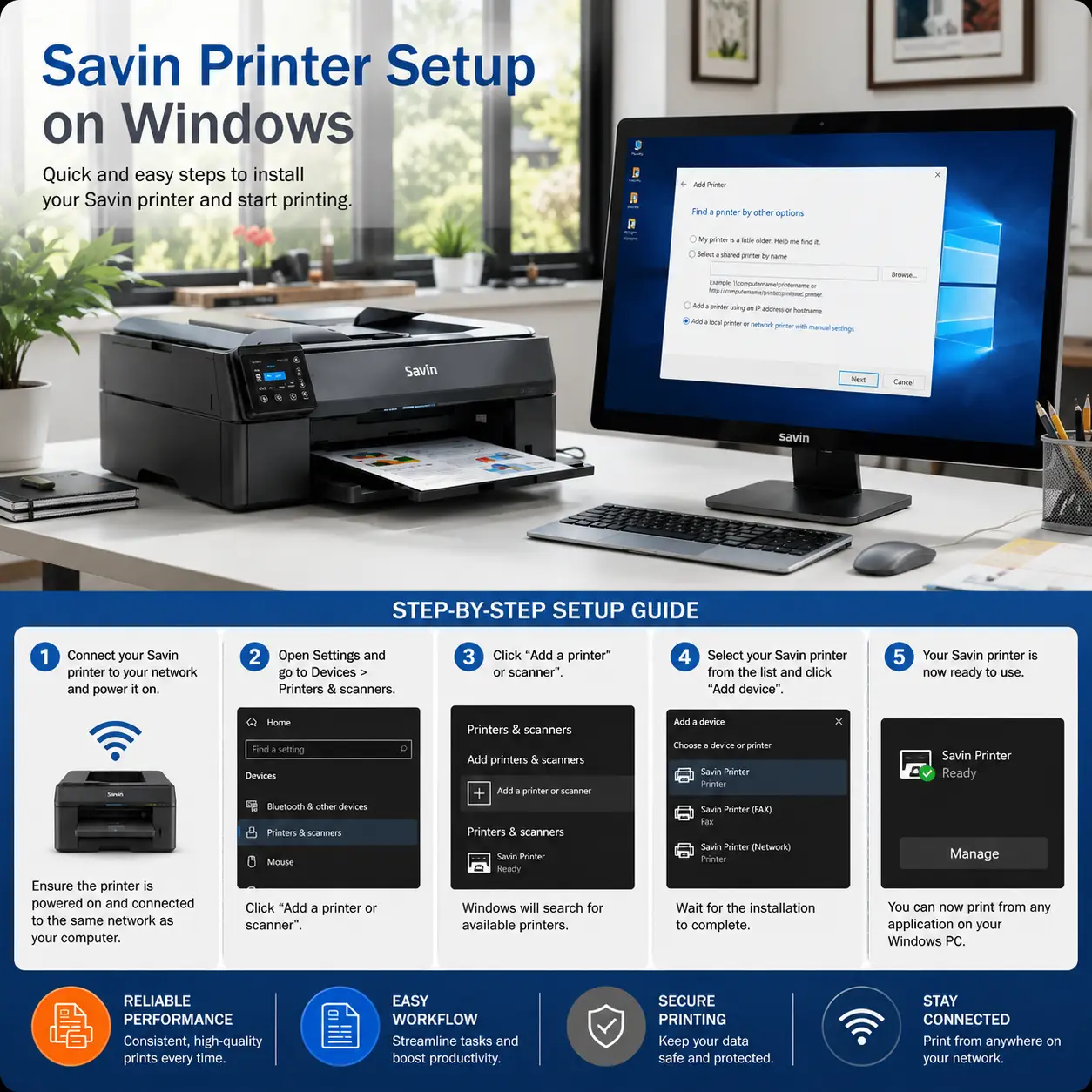 Savin Printer Setup on Windows