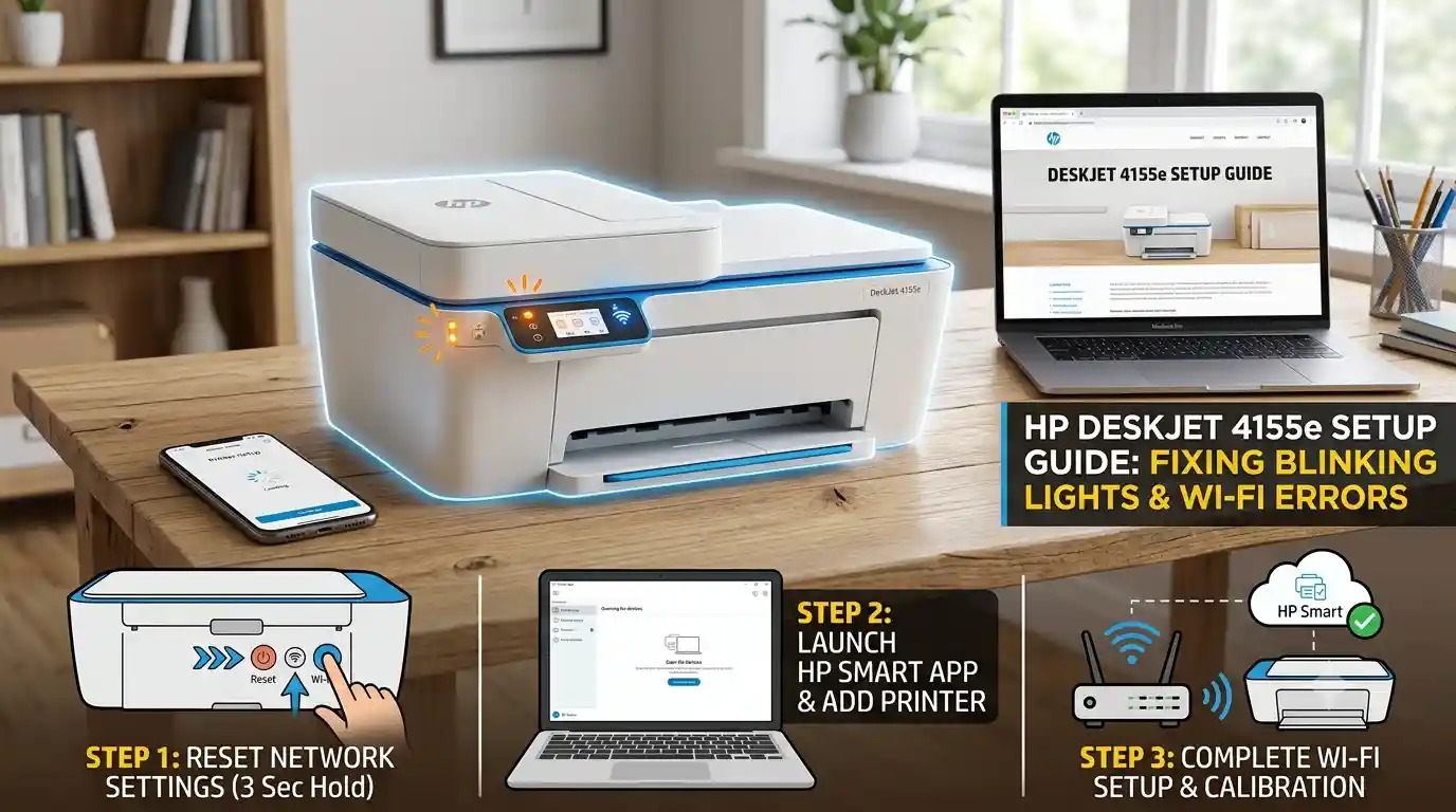 HP Envy 6055e & DeskJet 4155e Setup Guide: Fix Blinking Lights & Wi-Fi Errors